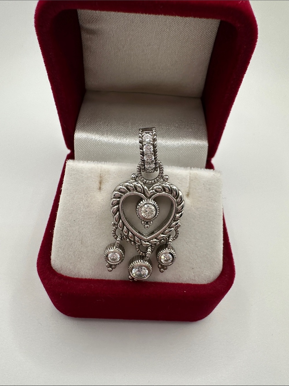 Judith Ripka Silver Heart Pendant with Dangling CZ Drops